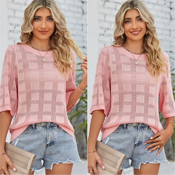 Open Knit Top - Pink - Picture 1 of 5